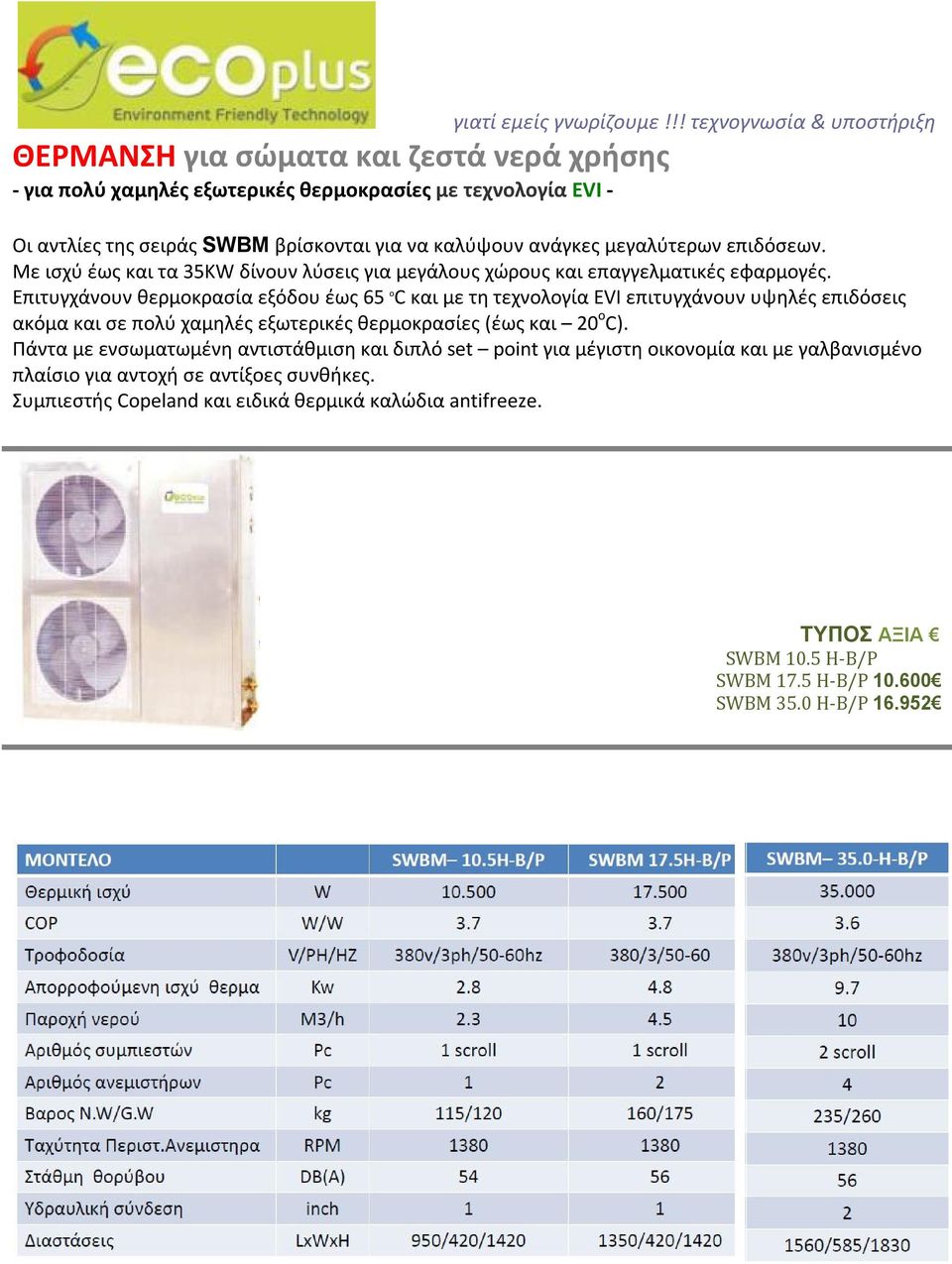 Επιτυγχάνουν θερμοκρασία εξόδου έως 65 o C και με τη τεχνολογία EVI επιτυγχάνουν υψηλές επιδόσεις ακόμα και σε πολύ χαμηλές εξωτερικές θερμοκρασίες (έως και 20 ο C).