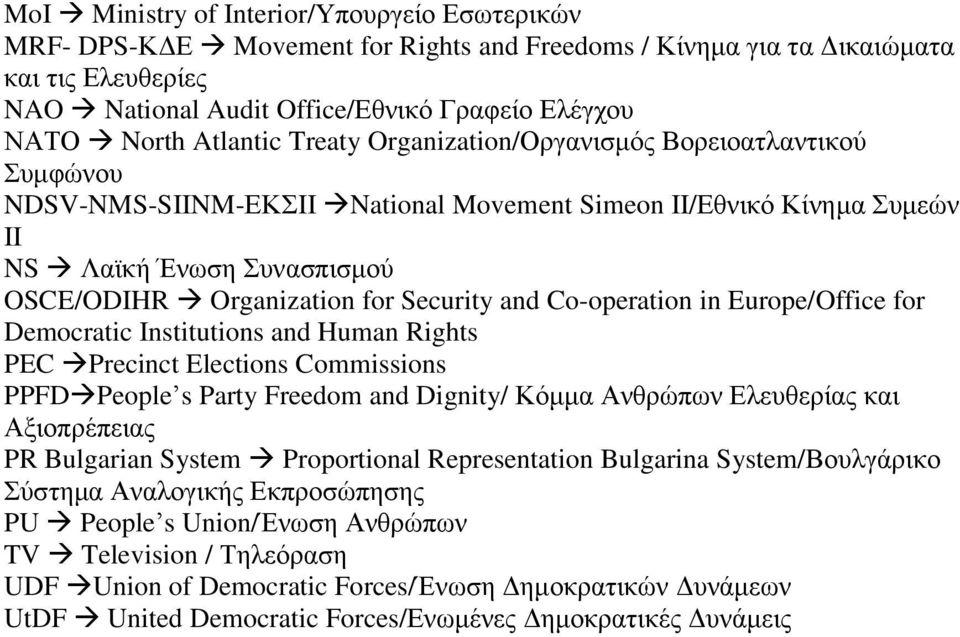 Security and Co-operation in Europe/Office for Democratic Institutions and Human Rights PEC Precinct Elections Commissions PPFD People s Party Freedom and Dignity/ Κόμμα Ανθρώπων Ελευθερίας και