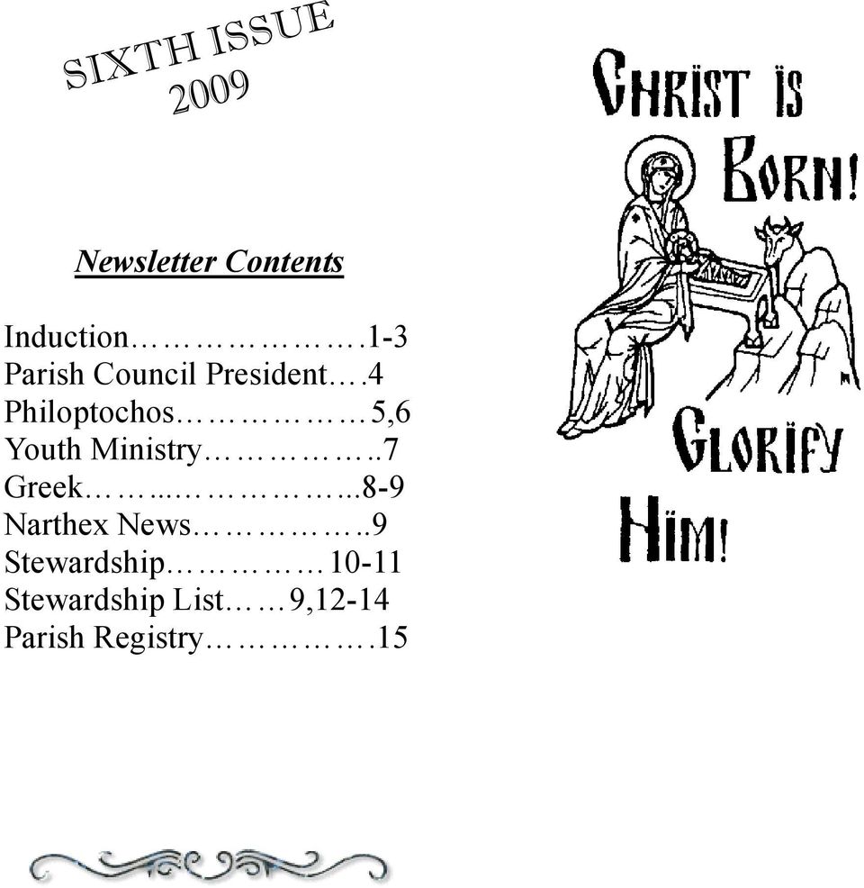 4 Philoptochos 5,6 Youth Ministry..7 Greek.