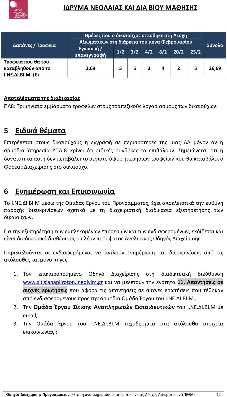 διαδικασίας ΠΑ8: Τριμηνιαία εμβάσματα τροφείων στους τραπεζικούς λογαριασμούς των δικαιούχων.