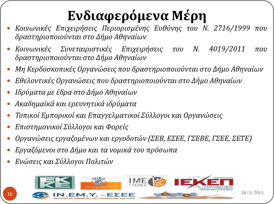 4019/2011 που δραςτηριοποιούνται ςτο Δόμο Αθηναύων Μη Κερδοςκοπικϋσ Οργανώςεισ που δραςτηριοποιούνται ςτο Δόμο Αθηναύων Εθελοντικϋσ Οργανώςεισ που δραςτηριοποιούνται