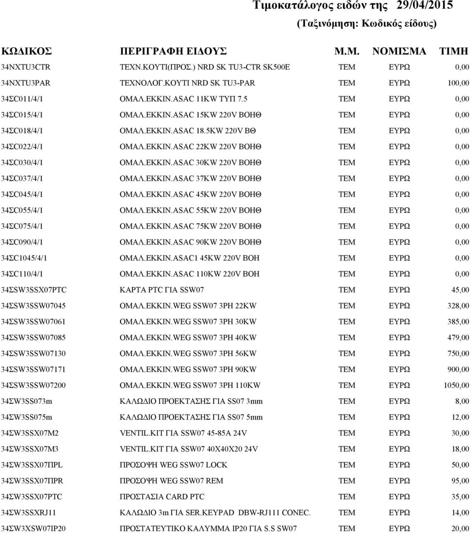 ΕΚΚΙΝ.ASAC 55KW 220V ΒΟΗΘ 34ΣC075/4/1 ΟΜΑΛ.ΕΚΚΙΝ.ASAC 75KW 220V ΒΟΗΘ 34ΣC090/4/1 ΟΜΑΛ.ΕΚΚΙΝ.ASAC 90KW 220V ΒΟΗΘ 34ΣC1045/4/1 ΟΜΑΛ.ΕΚΚΙΝ.ASAC1 45KW 220V BOΗ 34ΣC110/4/1 ΟΜΑΛ.ΕΚΚΙΝ.ASAC 110KW 220V BOH 34ΣSW3SSX07PTC ΚΑΡΤΑ PTC ΓΙΑ SSW07 34ΣSW3SSW07045 ΟΜΑΛ.