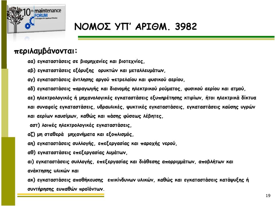 εγκαταστάσεις παραγωγής και διανομής ηλεκτρικού ρεύματος, φυσικού αερίου και ατμού, αε) ηλεκτρολογικές ή μηχανολογικές εγκαταστάσεις εξυπηρέτησης κτιρίων, ήτοι ηλεκτρικά δίκτυα και συναφείς