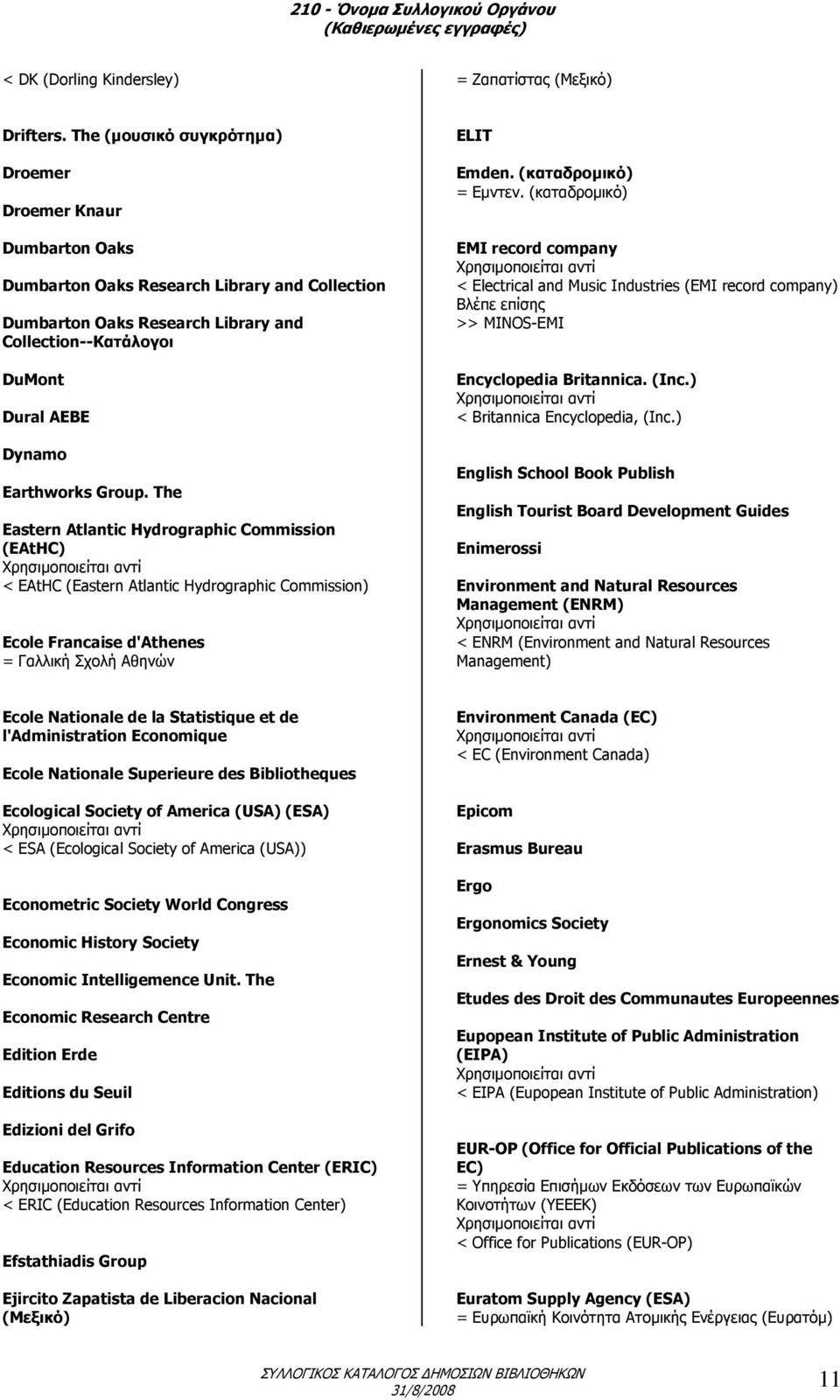 Earthworks Group. The Eastern Atlantic Hydrographic Commission (EAtHC) < EAtHC (Eastern Atlantic Hydrographic Commission) Ecole Francaise d'athenes = Γαλλική Σχολή Αθηνών ELIT Emden.