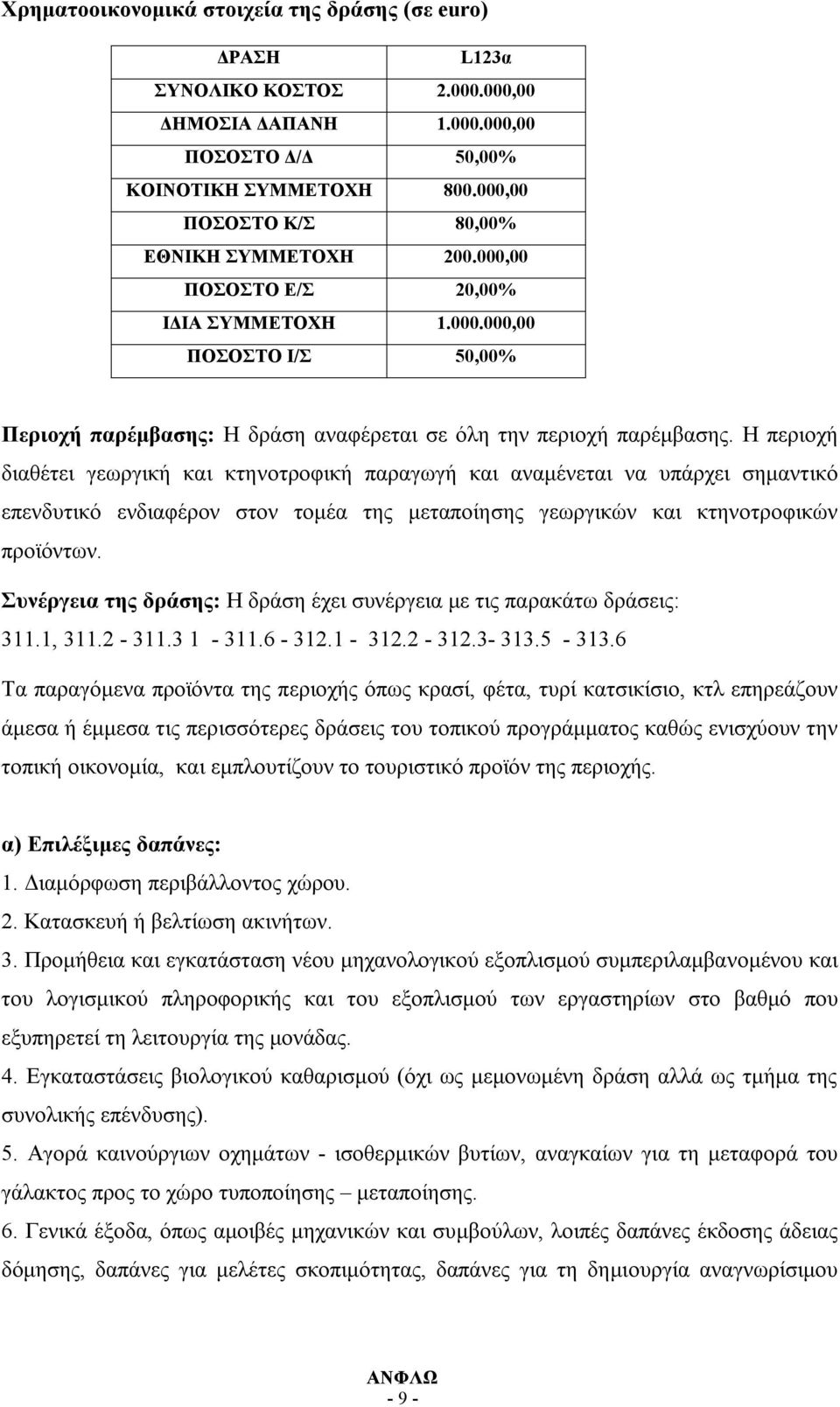 Η περιοχή διαθέτει γεωργική και κτηνοτροφική παραγωγή και αναμένεται να υπάρχει σημαντικό επενδυτικό ενδιαφέρον στον τομέα της μεταποίησης γεωργικών και κτηνοτροφικών προϊόντων.