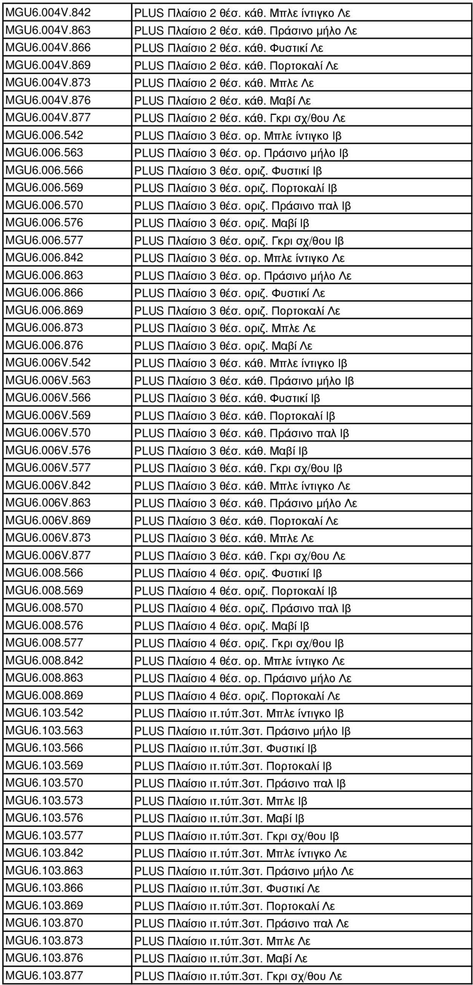 542 MGU6.103.563 MGU6.103.566 MGU6.103.569 MGU6.103.570 MGU6.103.573 MGU6.103.576 MGU6.103.577 MGU6.103.842 MGU6.103.863 MGU6.103.866 MGU6.103.869 MGU6.103.870 MGU6.103.873 MGU6.103.876 MGU6.103.877 PLUS Πλαίσιο 2 θέσ.