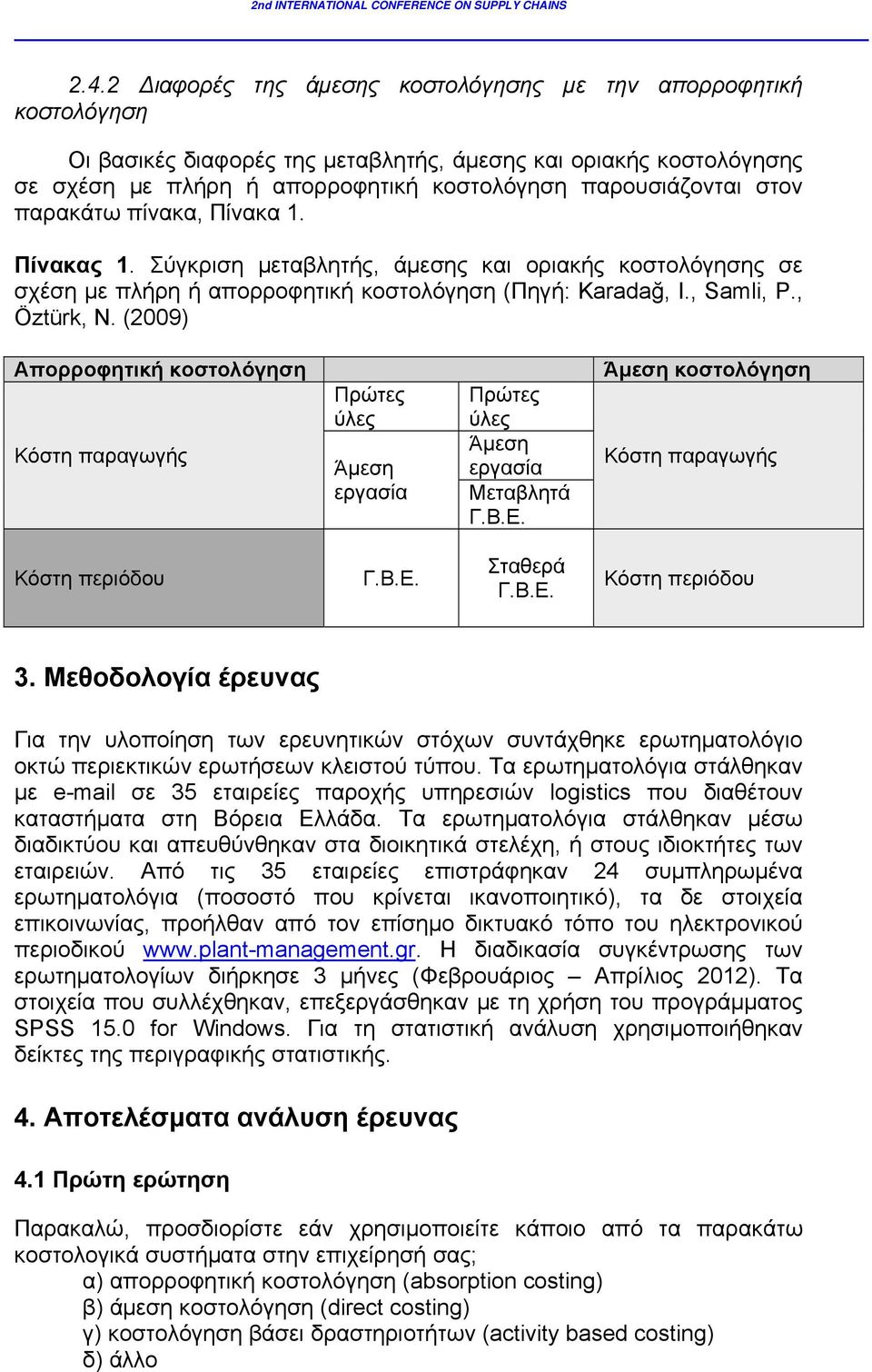 (2009) Απορροφητική κοστολόγηση Κόστη παραγωγής Πρώτες ύλες Άμεση εργασία Πρώτες ύλες Άμεση εργασία Μεταβλητά Γ.Β.Ε. Άμεση κοστολόγηση Κόστη παραγωγής Κόστη περιόδου Γ.Β.Ε. Σταθερά Γ.Β.Ε. Κόστη περιόδου 3.