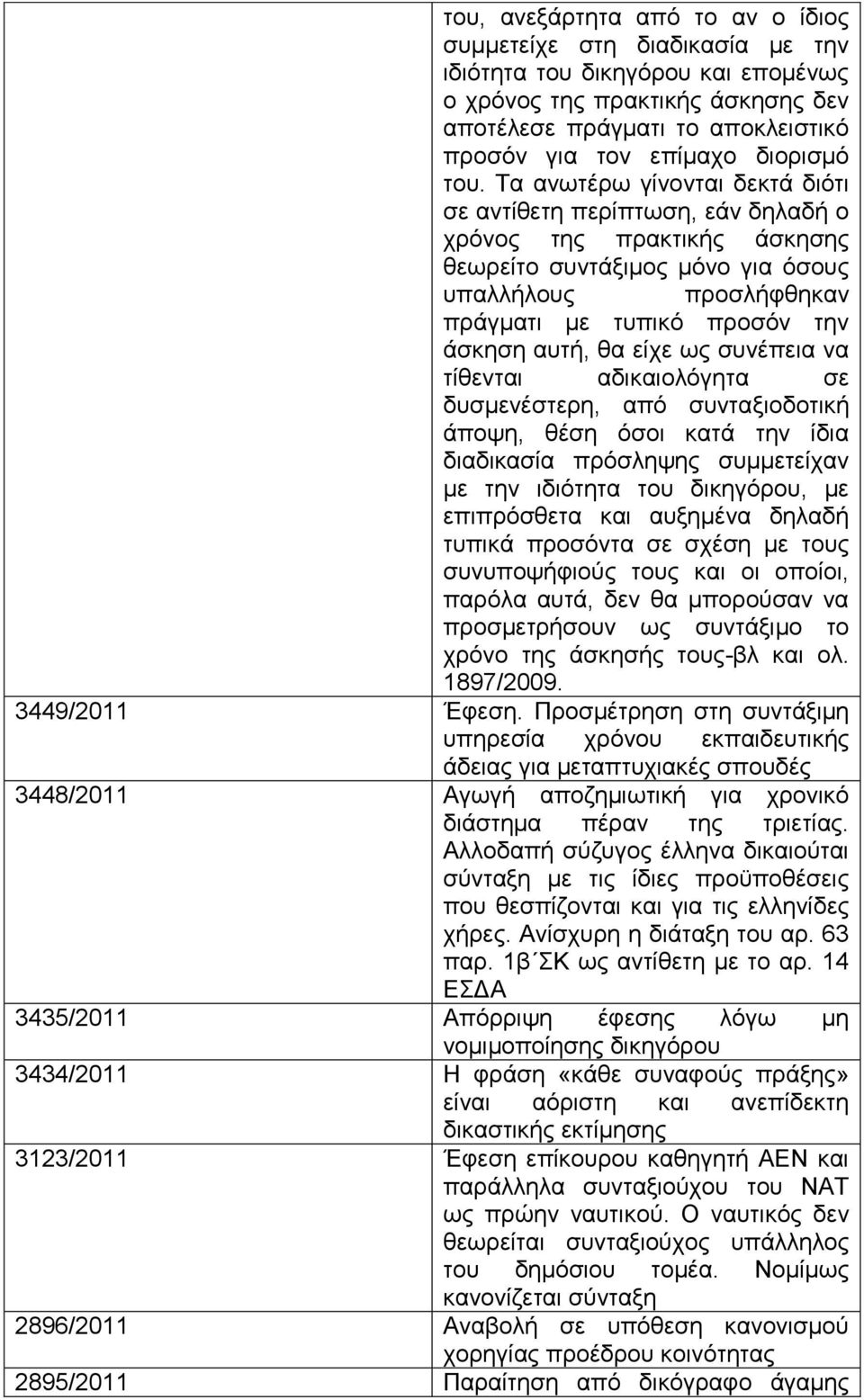 Σα αλσηέξσ γίλνληαη δεθηά δηφηη ζε αληίζεηε πεξίπησζε, εάλ δειαδή ν ρξφλνο ηεο πξαθηηθήο άζθεζεο ζεσξείην ζπληάμηκνο κφλν γηα φζνπο ππαιιήινπο πξνζιήθζεθαλ πξάγκαηη κε ηππηθφ πξνζφλ ηελ άζθεζε απηή,
