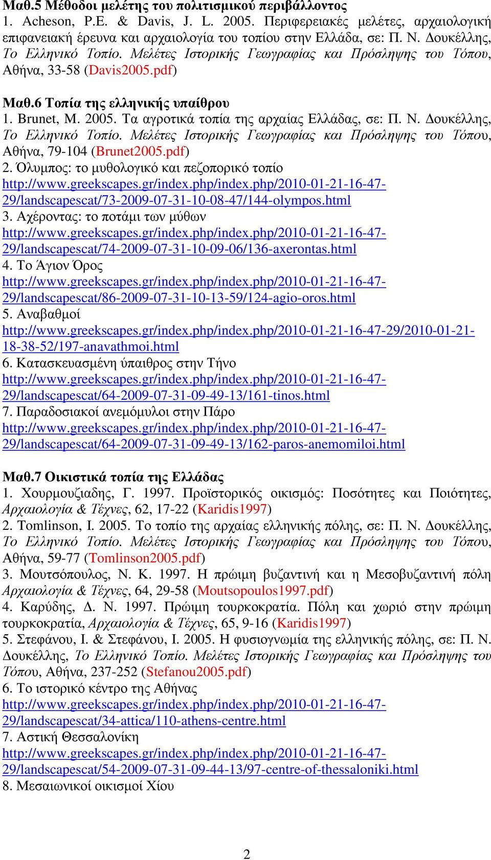 Τα αγροτικά τοπία της αρχαίας Ελλάδας, σε: Π. Ν. ουκέλλης, Το Ελληνικό Τοπίο. Μελέτες Ιστορικής Γεωγραφίας και Πρόσληψης του Τόπου, Αθήνα, 79-104 (Brunet2005.pdf) 2.