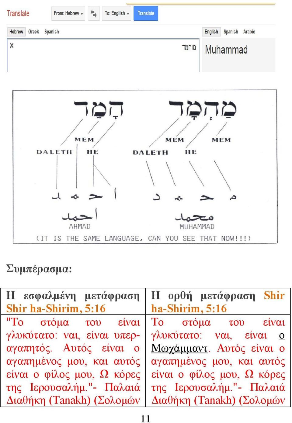 "- Παλαιά Διαθήκη (Tanakh) (Σολομών 11 Η ορθή μετάφραση Shir ha-shirim, 5:16 Το στόμα του είναι γλυκύτατο: