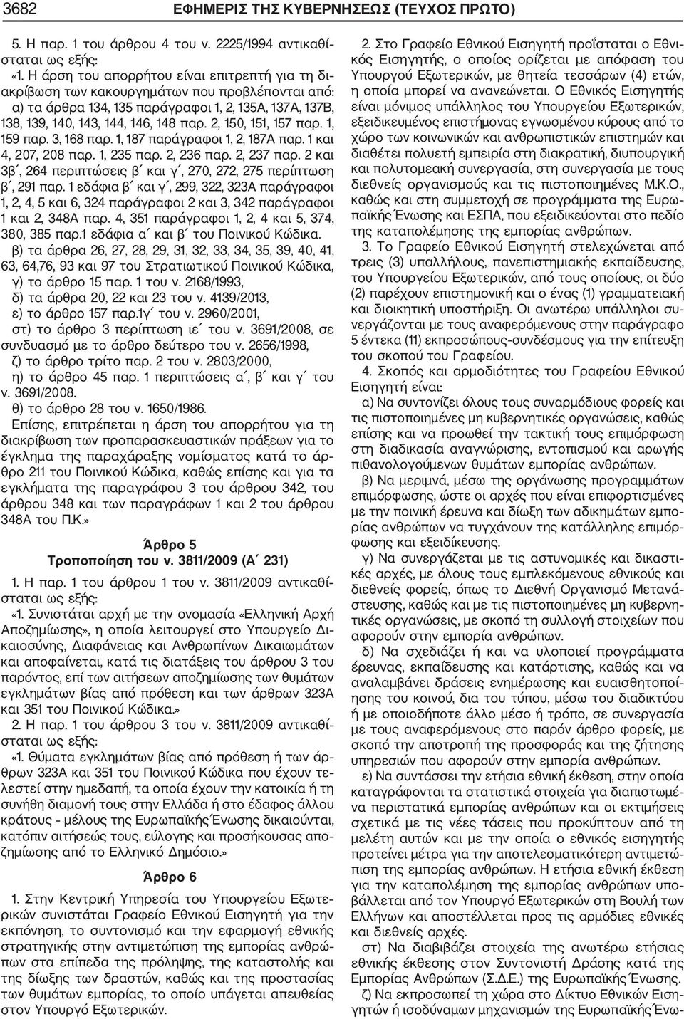 2, 150, 151, 157 παρ. 1, 159 παρ. 3, 168 παρ. 1, 187 παράγραφοι 1, 2, 187A παρ. 1 και 4, 207, 208 παρ. 1, 235 παρ. 2, 236 παρ. 2, 237 παρ.