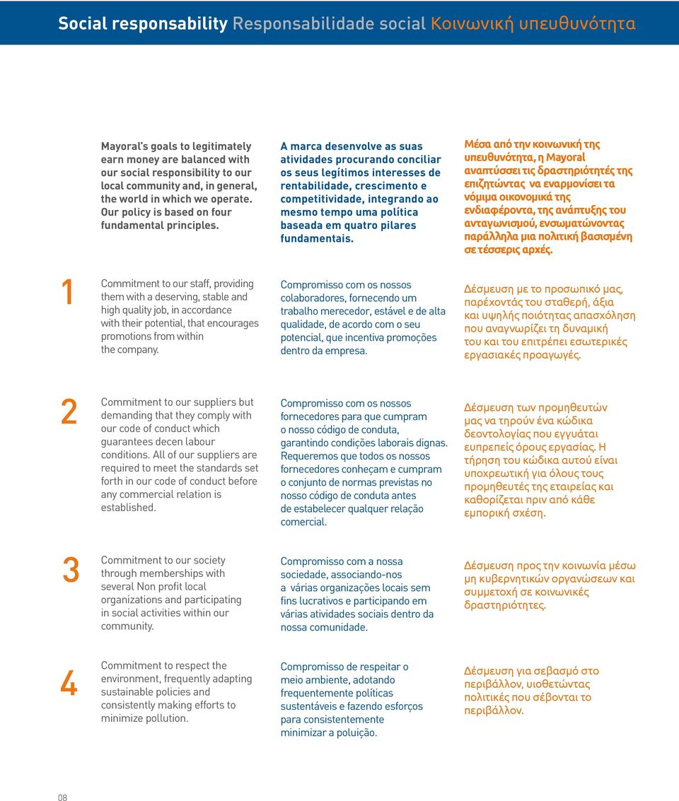 A marca desenvolve as suas atividades procurando conciliar os seus legítimos interesses de rentabilidade, crescimento e competitividade, integrando ao mesmo tempo uma política baseada em quatro