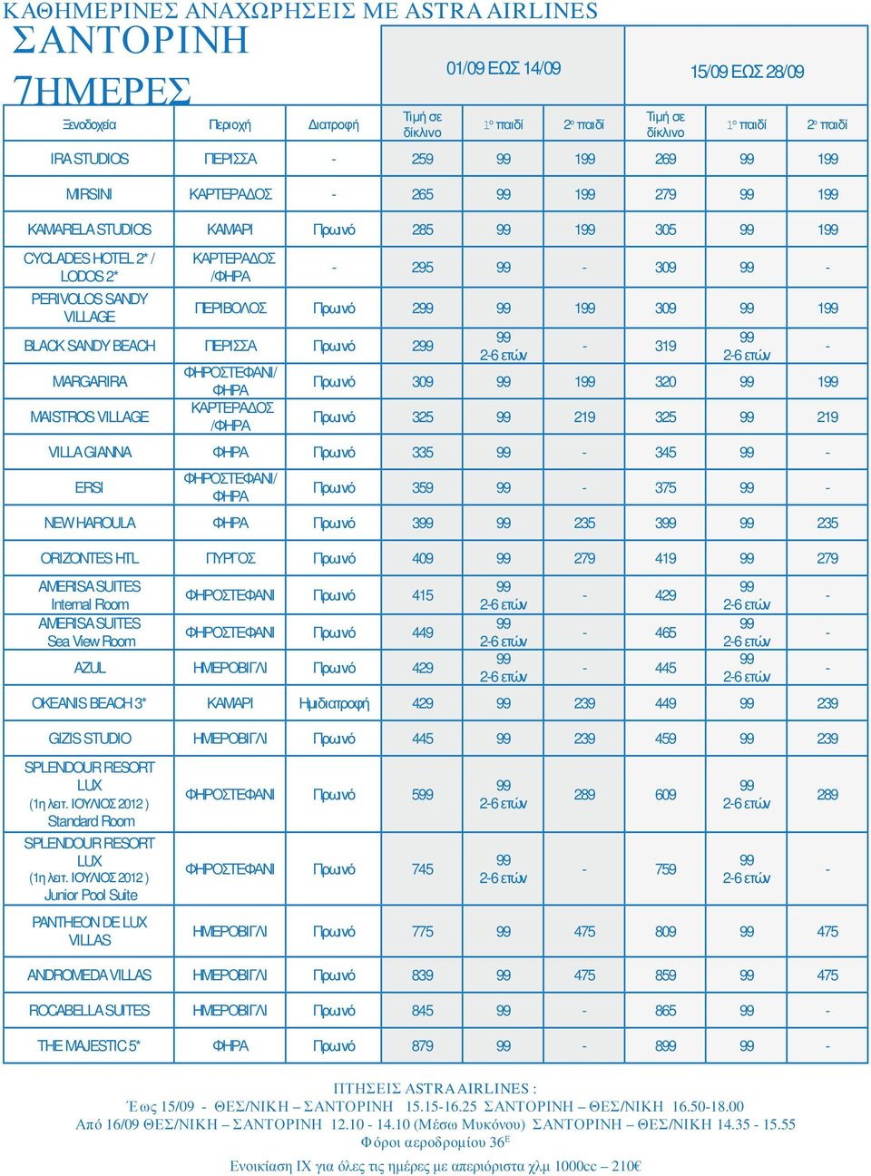 View Room ΦΗΡΟΣΤΕΦΑΝΙ Πρωινό 415 ΦΗΡΟΣΤΕΦΑΝΙ Πρωινό 449 AZUL ΗΜΕΡΟΒΙΓΛΙ Πρωινό 429 429 465 445 OKEANIS BEACH 3* ΚΑΜΑΡΙ Ηµιδιατροφή 429 239 449 239 GIZIS STUDIO ΗΜΕΡΟΒΙΓΛΙ Πρωινό 445 239 459 239
