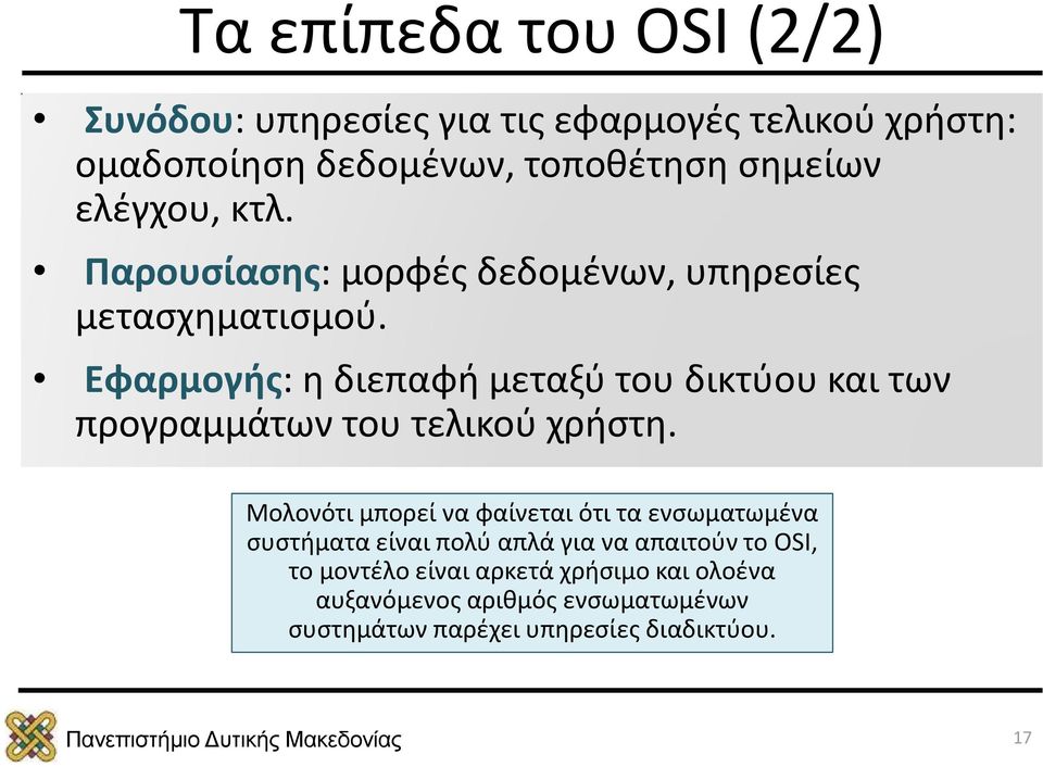 Εφαρμογής: η διεπαφή μεταξύ του δικτύου και των προγραμμάτων του τελικού χρήστη.