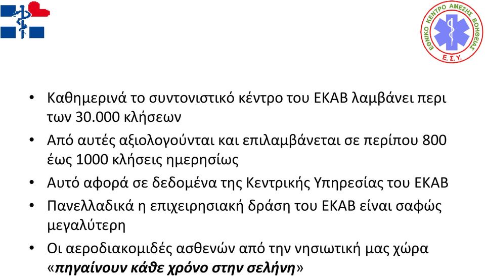 ημερησίως Αυτό αφορά σε δεδομένα της Κεντρικής Υπηρεσίας του ΕΚΑΒ Πανελλαδικά η