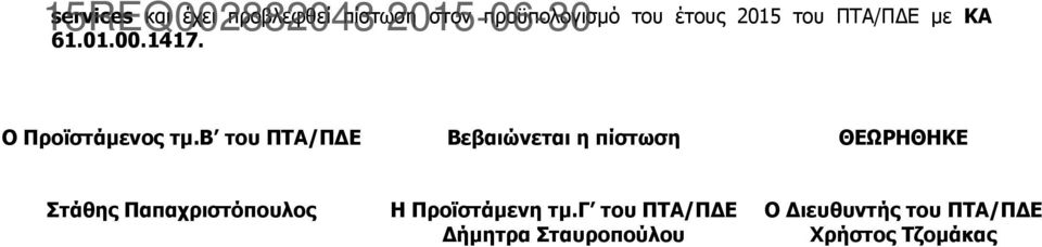 β του ΠΤΑ/ΠΔΕ Βεβαιώνεται η πίστωση ΘΕΩΡΗΘΗΚΕ Στάθης Παπαχριστόπουλος Η