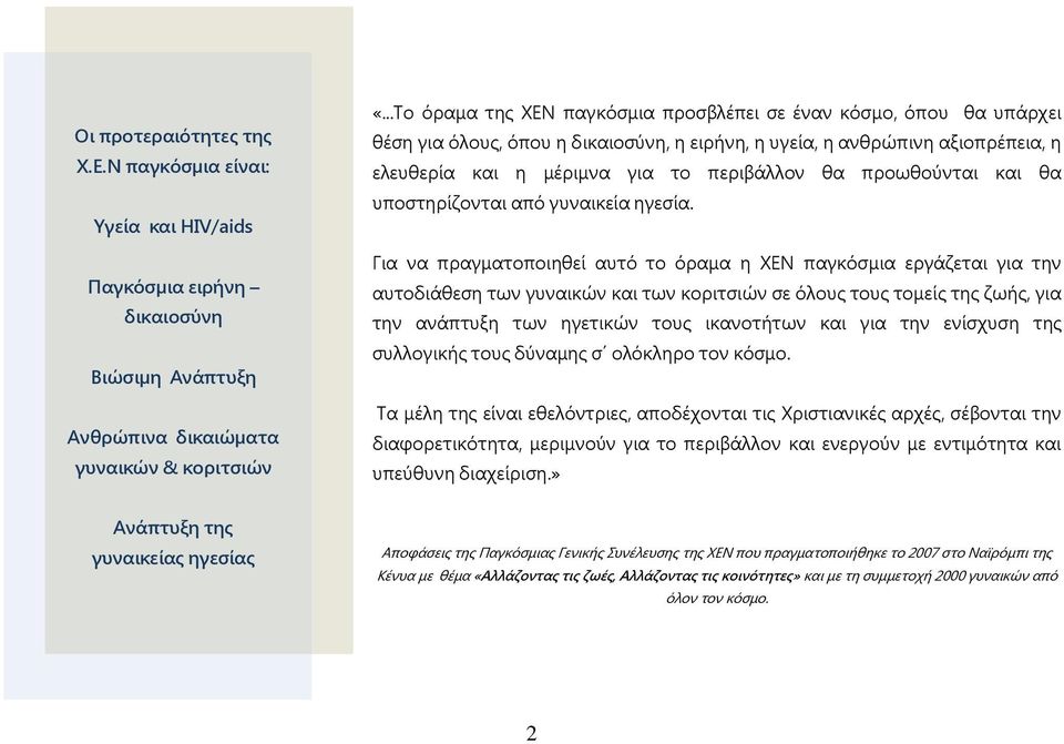 προωθούνται και θα υποστηρίζονται από γυναικεία ηγεσία.