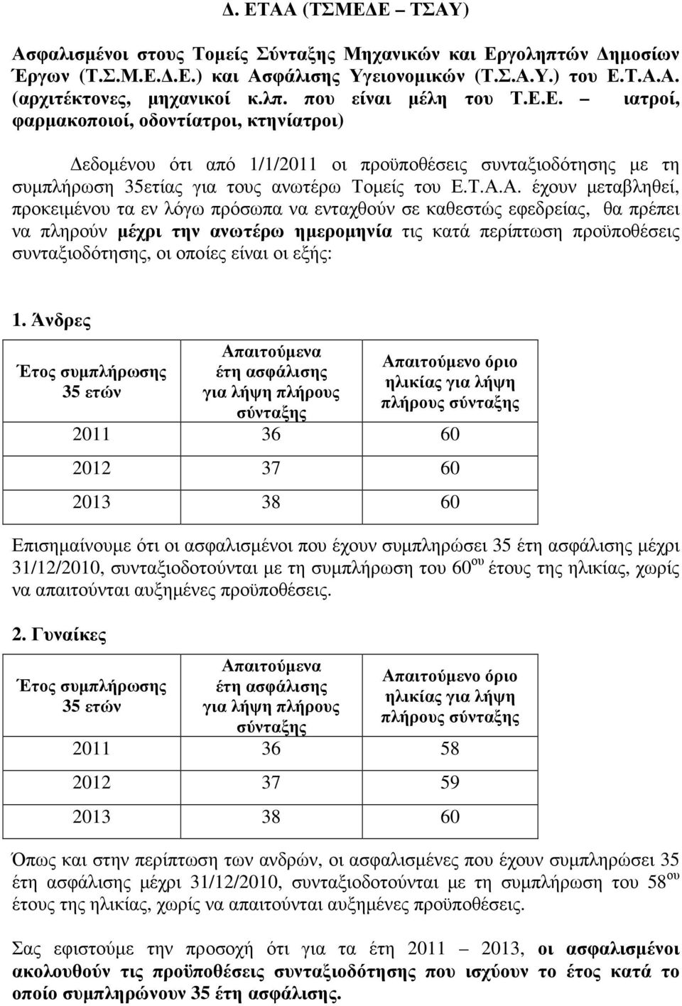 Α. έχουν µεταβληθεί, προκειµένου τα εν λόγω πρόσωπα να ενταχθούν σε καθεστώς εφεδρείας, θα πρέπει να πληρούν µέχρι την ανωτέρω ηµεροµηνία τις κατά περίπτωση προϋποθέσεις συνταξιοδότησης, οι οποίες