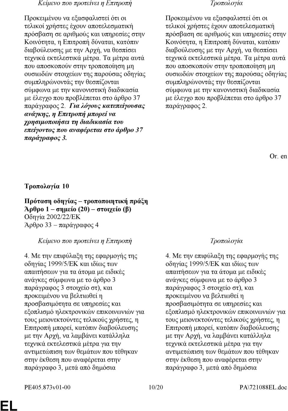 Τα μέτρα αυτά που αποσκοπούν στην τροποποίηση μη ουσιωδών στοιχείων της παρούσας οδηγίας συμπληρώνοντάς την θεσπίζονται σύμφωνα με την κανονιστική διαδικασία με έλεγχο που προβλέπεται στο άρθρο 37