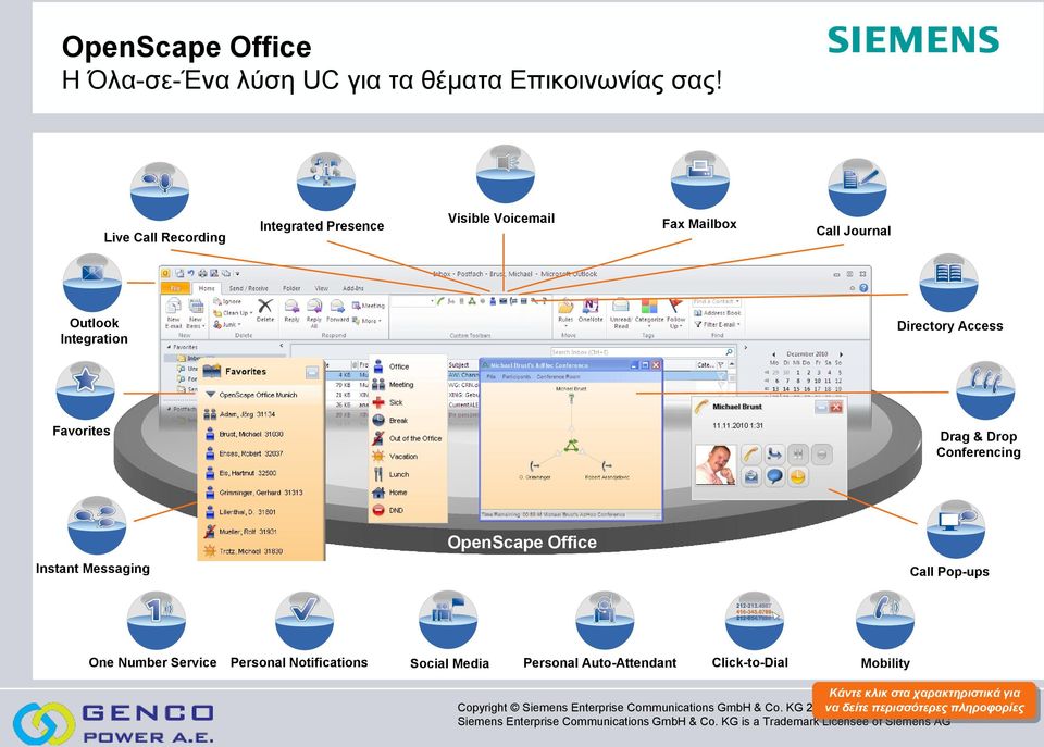 Drag & Drop Conferencing Instant Messaging OpenScape Office Call Pop-ups One Number Service Personal Notifications Social Media