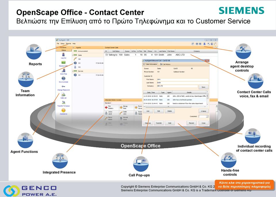 Individual recording of contact center calls Integrated Presence Call Pop-ups Hands-free controls Κάληε θιηθ ζηα