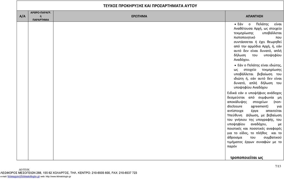 Εάν ο Πελάτης είναι ιδιώτης, ως στοιχείο τεκμηρίωσης υποβάλλεται βεβαίωση του ιδιώτη, εάν αυτό δεν είναι δυνατό, απλ δλωση του υποψηφίου Αναδόχου Ειδικά εάν ο υποψφιος