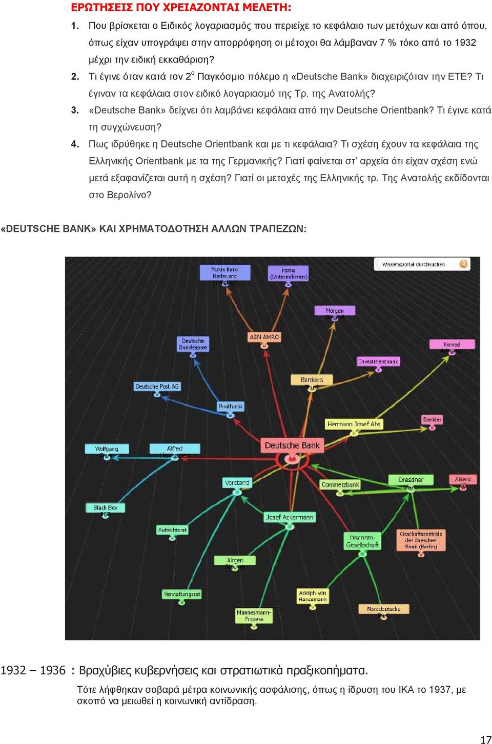 Τι έγινε όταν κατά τον 2 ο Παγκόσμιο πόλεμο η «Deutsche Bank» διαχειριζόταν την ΕΤΕ? Τι έγιναν τα κεφάλαια στον ειδικό λογαριασμό της Τρ. της Ανατολής? 3.