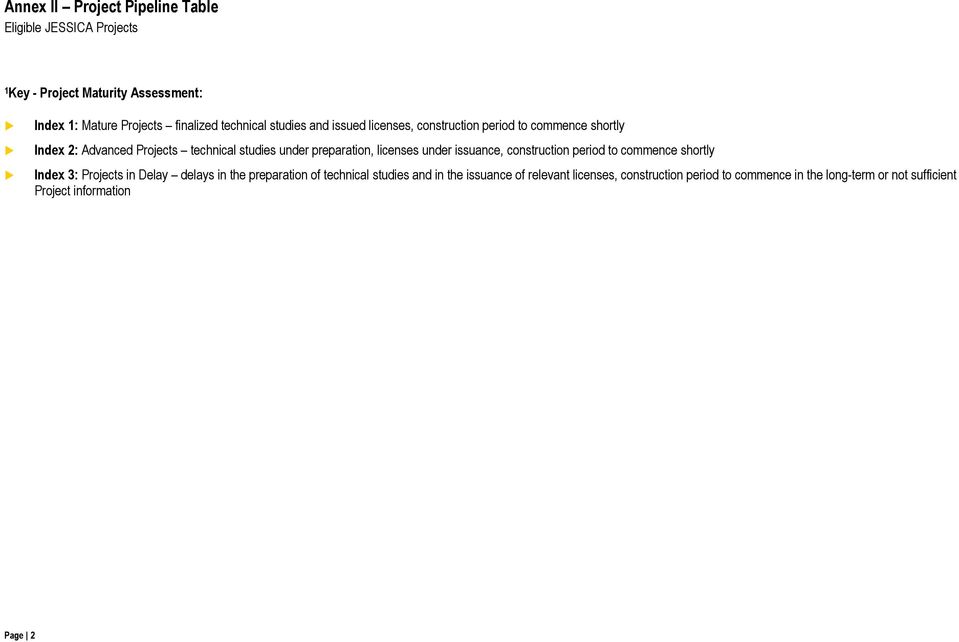 preparation, licenses under issuance, construction period to commence shortly Index 3: Projects in Delay delays in the preparation of