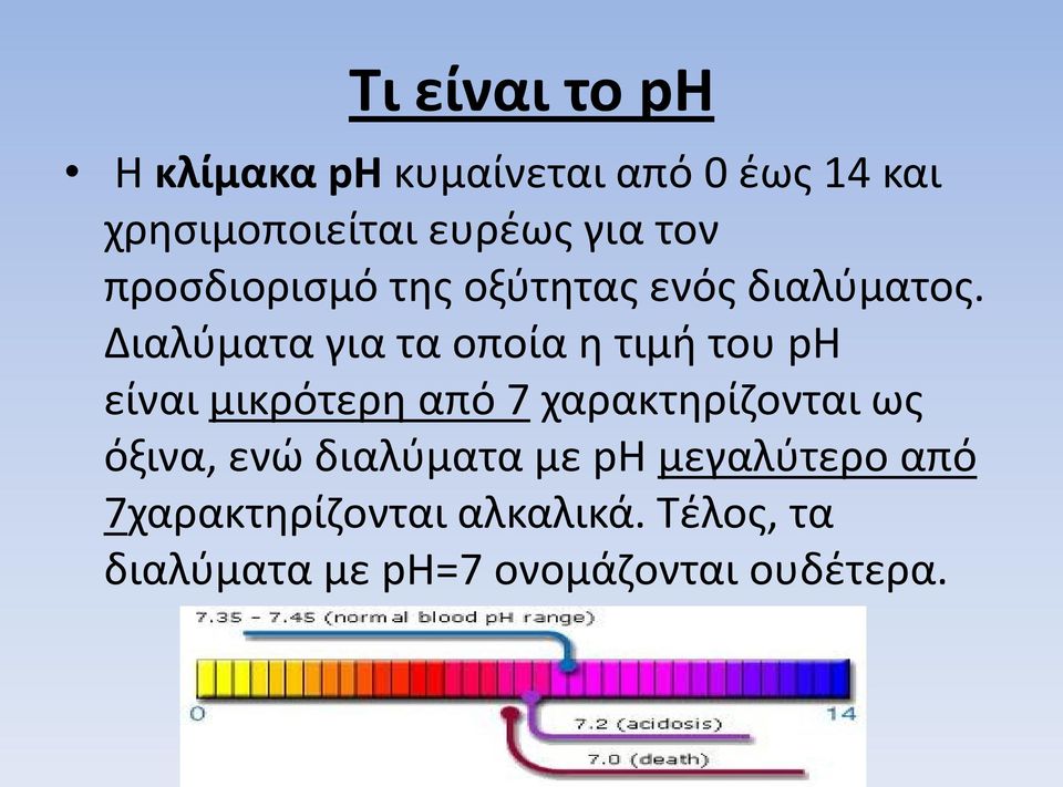 Διαλύματα για τα οποία η τιμή του ph είναι μικρότερη από 7 χαρακτηρίζονται ως