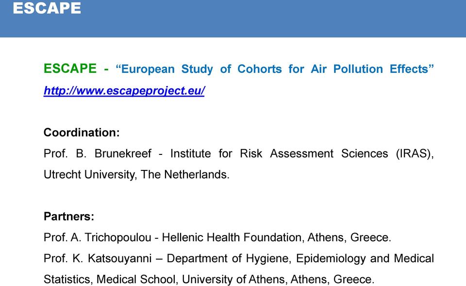 Netherlands. Partners: Prof. A. Trichopoulou - Hellenic Health Foundation, Athens, Greece.