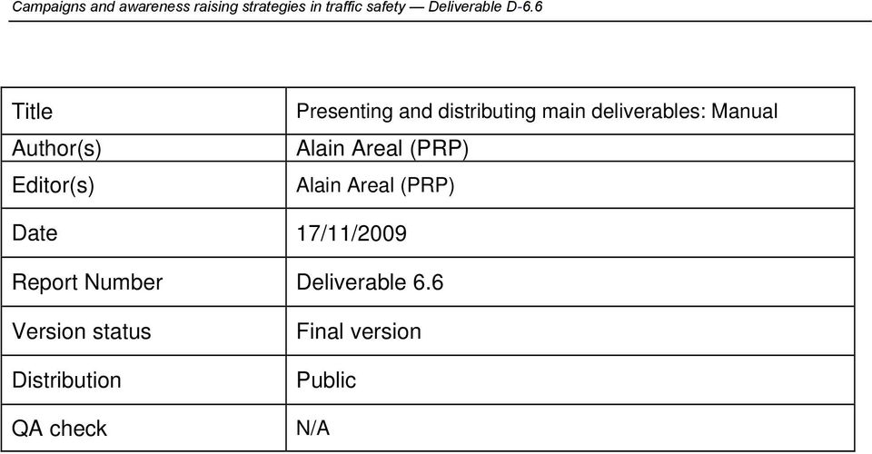 deliverables: Manual Alain Areal (PRP) Alain Areal (PRP) Date 17/11/2009