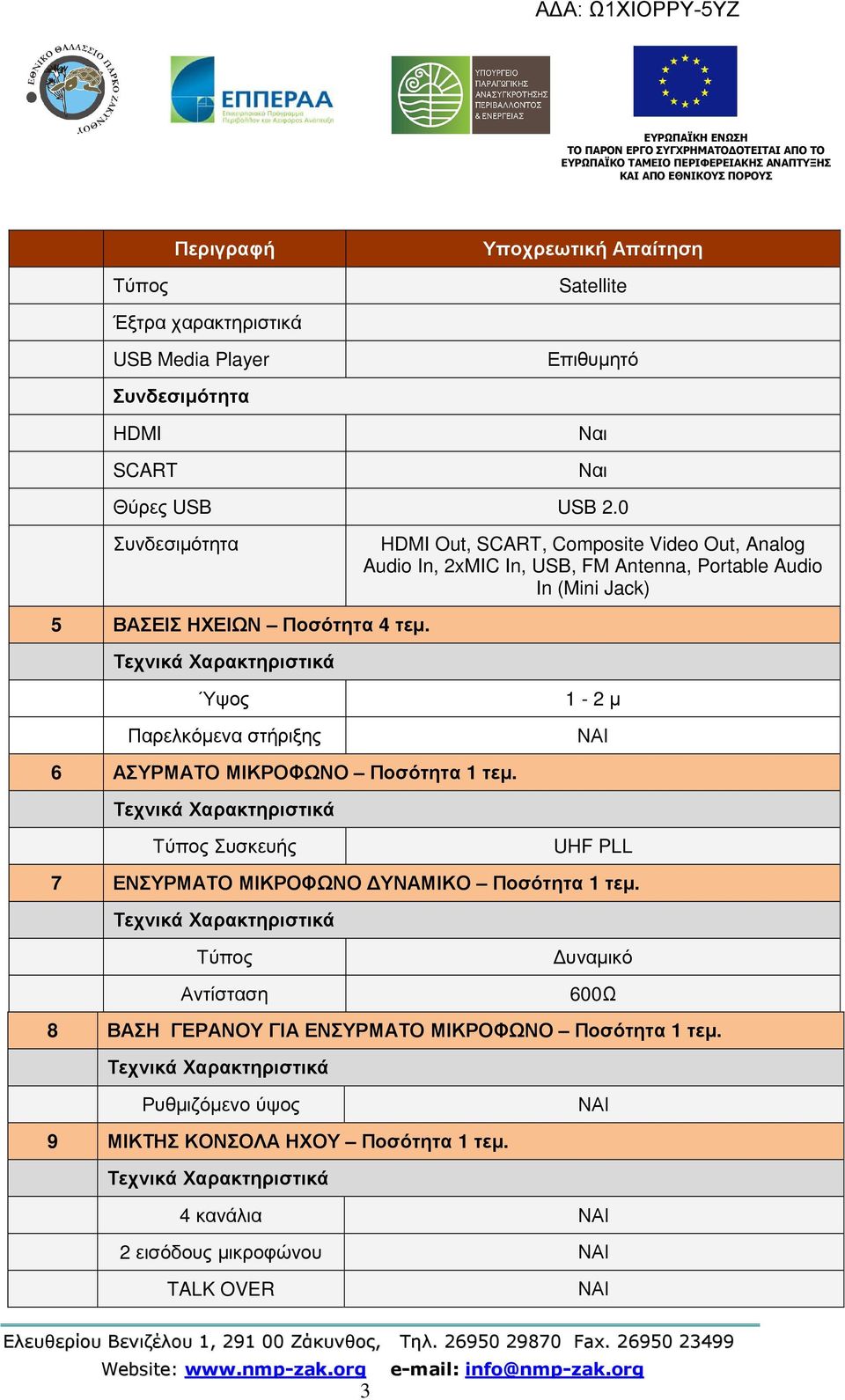 HDMI Out, SCART, Composite Video Out, Analog Audio In, 2xMIC In, USB, FM Antenna, Portable Audio In (Mini Jack) Ύψος 1-2 µ Παρελκόµενα στήριξης 6