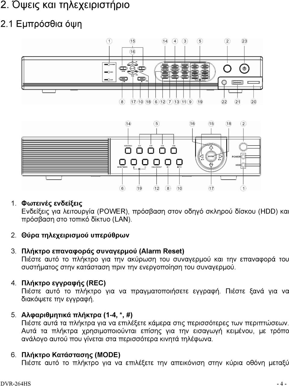 Πλήκτρο εγγραφής (REC) Πιέστε αυτό το πλήκτρο για να πραγματοποιήσετε εγγραφή. Πιέστε ξανά για να διακόψετε την εγγραφή. 5.