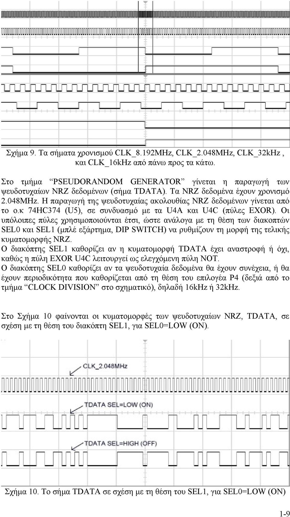 Η παραγωγή της ψευδοτυχαίας ακολουθίας NRZ δεδομένων γίνεται από το ο.κ 74HC374 (U5), σε συνδυασμό με τα U4A και U4C (πύλες EXOR).