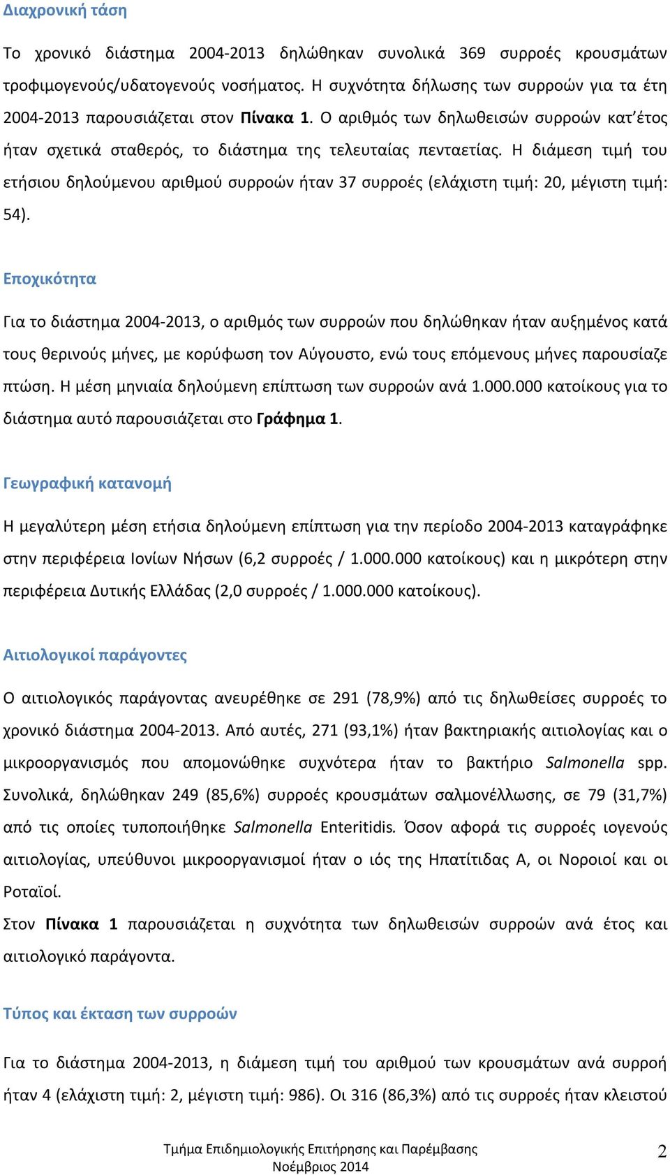 Η διάμεση τιμή του ετήσιου δηλούμενου αριθμού συρροών ήταν 37 συρροές (ελάχιστη τιμή: 20, μέγιστη τιμή: 54).