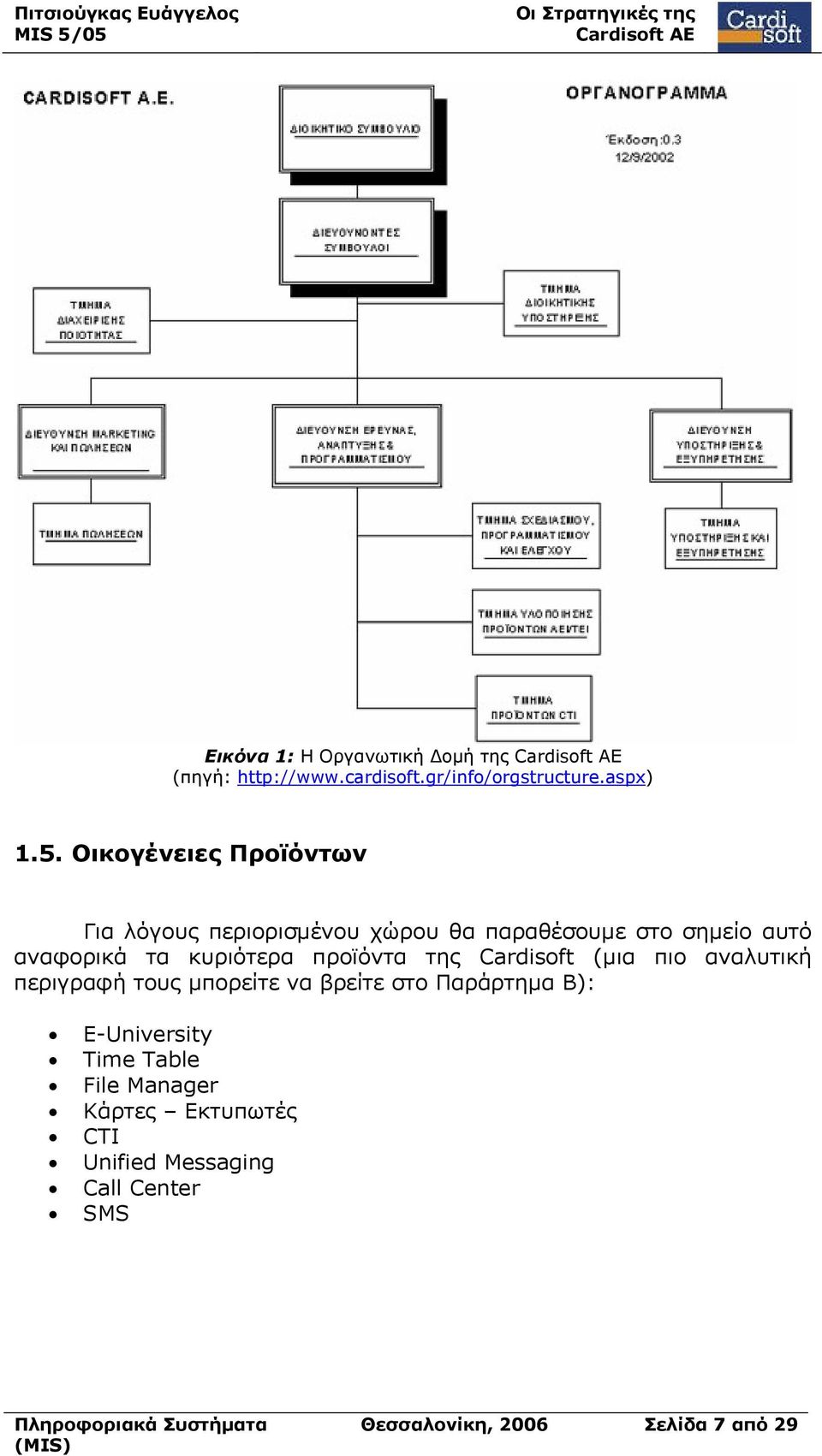 κυριότερα προϊόντα της Cardisoft (μια πιο αναλυτική περιγραφή τους μπορείτε να βρείτε στο Παράρτημα Β):