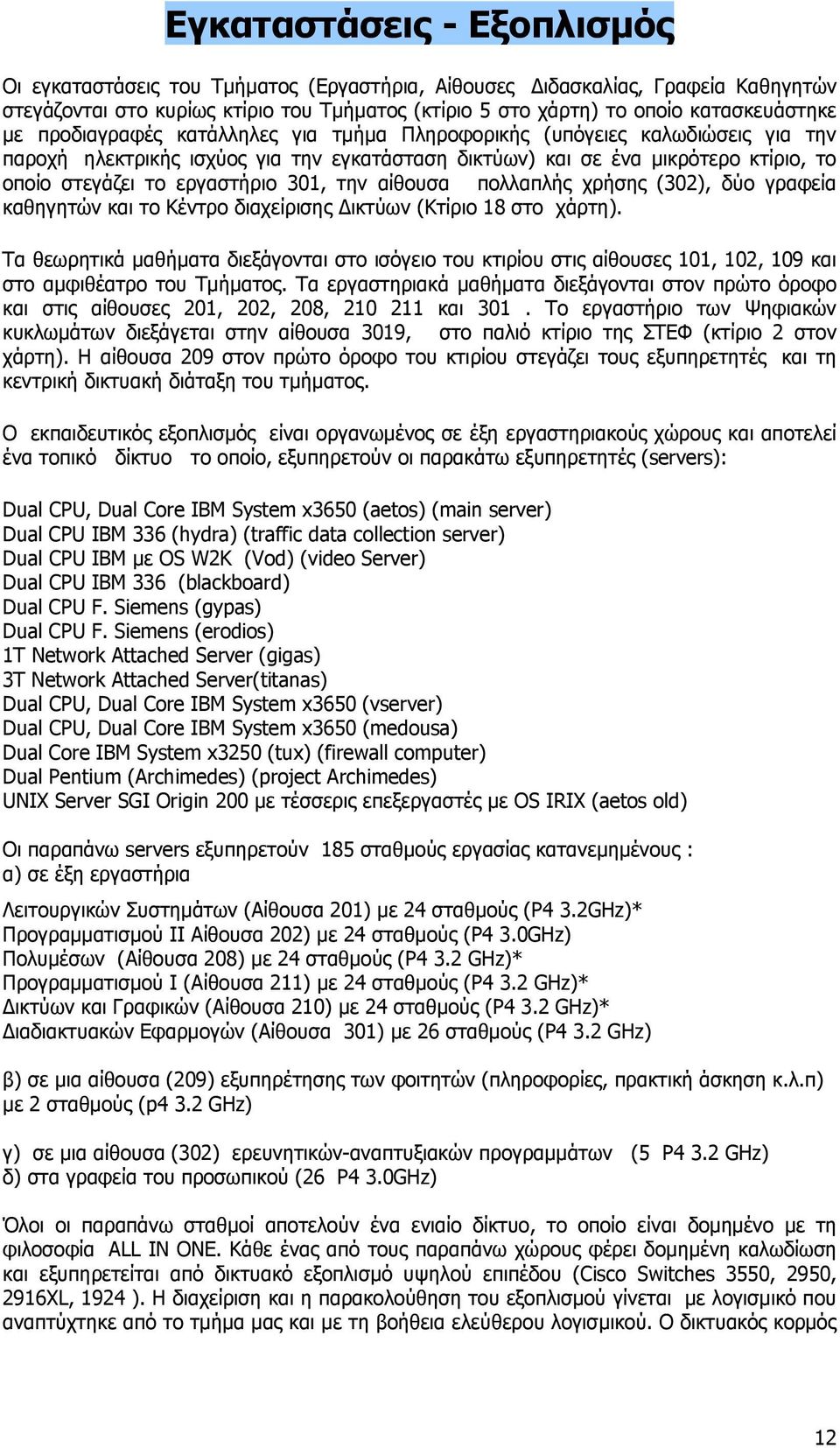 την αίθουσα πολλαπλής χρήσης (302), δύο γραφεία καθηγητών και το Κέντρο διαχείρισης Δικτύων (Κτίριο 18 στο χάρτη).