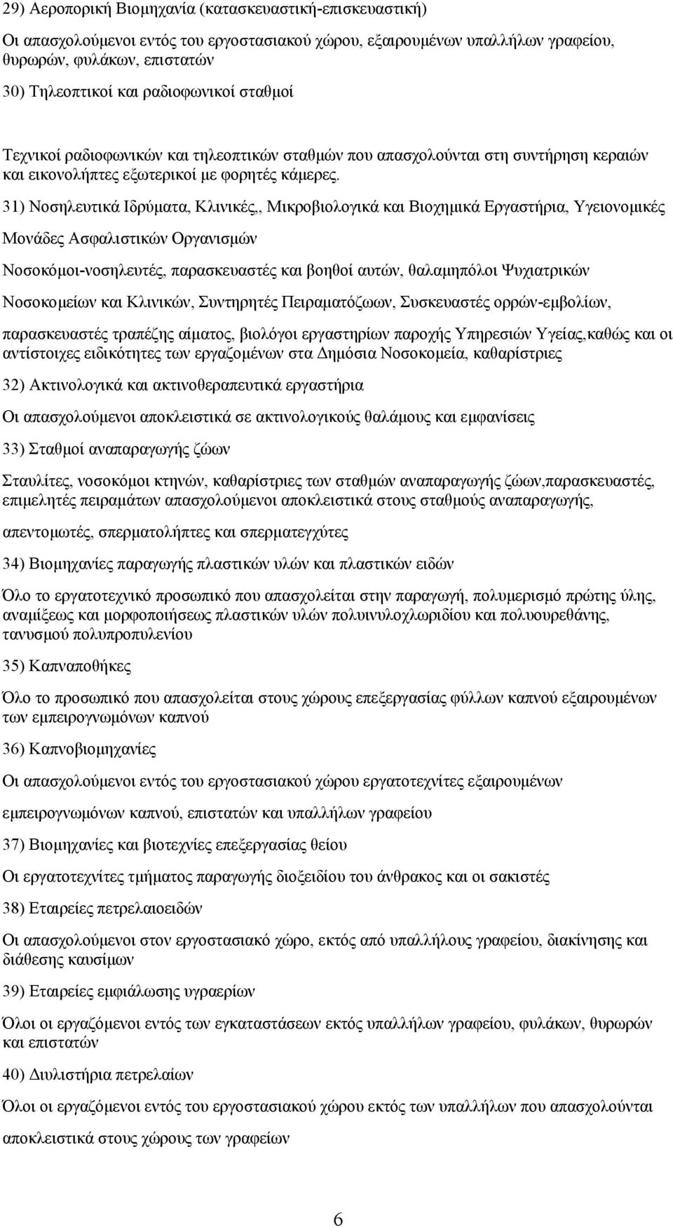 31) Νοσηλευτικά Ιδρύµατα, Κλινικές,, Μικροβιολογικά και Βιοχηµικά Εργαστήρια, Υγειονοµικές Μονάδες Ασφαλιστικών Οργανισµών Νοσοκόµοι-νοσηλευτές, παρασκευαστές και βοηθοί αυτών, θαλαµηπόλοι