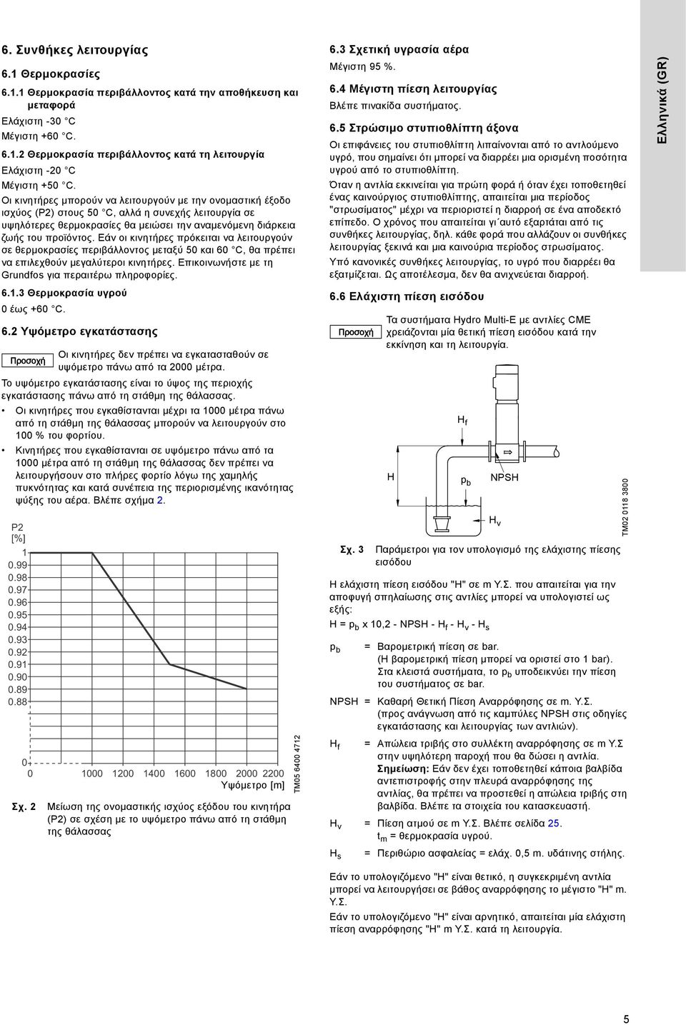 Εάν οι κινητήρες πρόκειται να λειτουργούν σε θερμοκρασίες περιβάλλοντος μεταξύ 5 και 6, θα πρέπει να επιλεχθούν μεγαλύτεροι κινητήρες. Επικοινωνήστε με τη Grundfos για περαιτέρω πληροφορίες. 6.1.