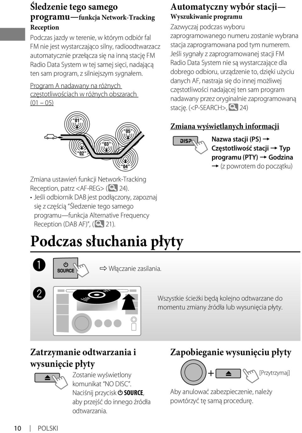 Program A nadawany na różnych częstotliwościach w różnych obszarach (01 05) Automatyczny wybór stacji Wyszukiwanie programu Zazwyczaj podczas wyboru zaprogramowanego numeru zostanie wybrana stacja