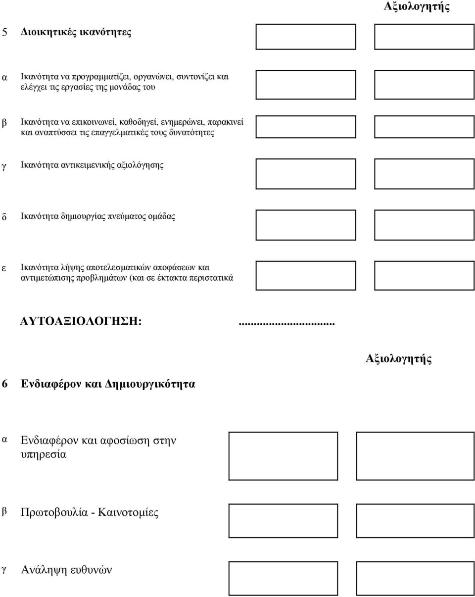 αξιολόγησης δ Ικανότητα δηµιουργίας πνεύµατος οµάδας ε Ικανότητα λήψης αποτελεσµατικών αποφάσεων και αντιµετώπισης προβληµάτων (και