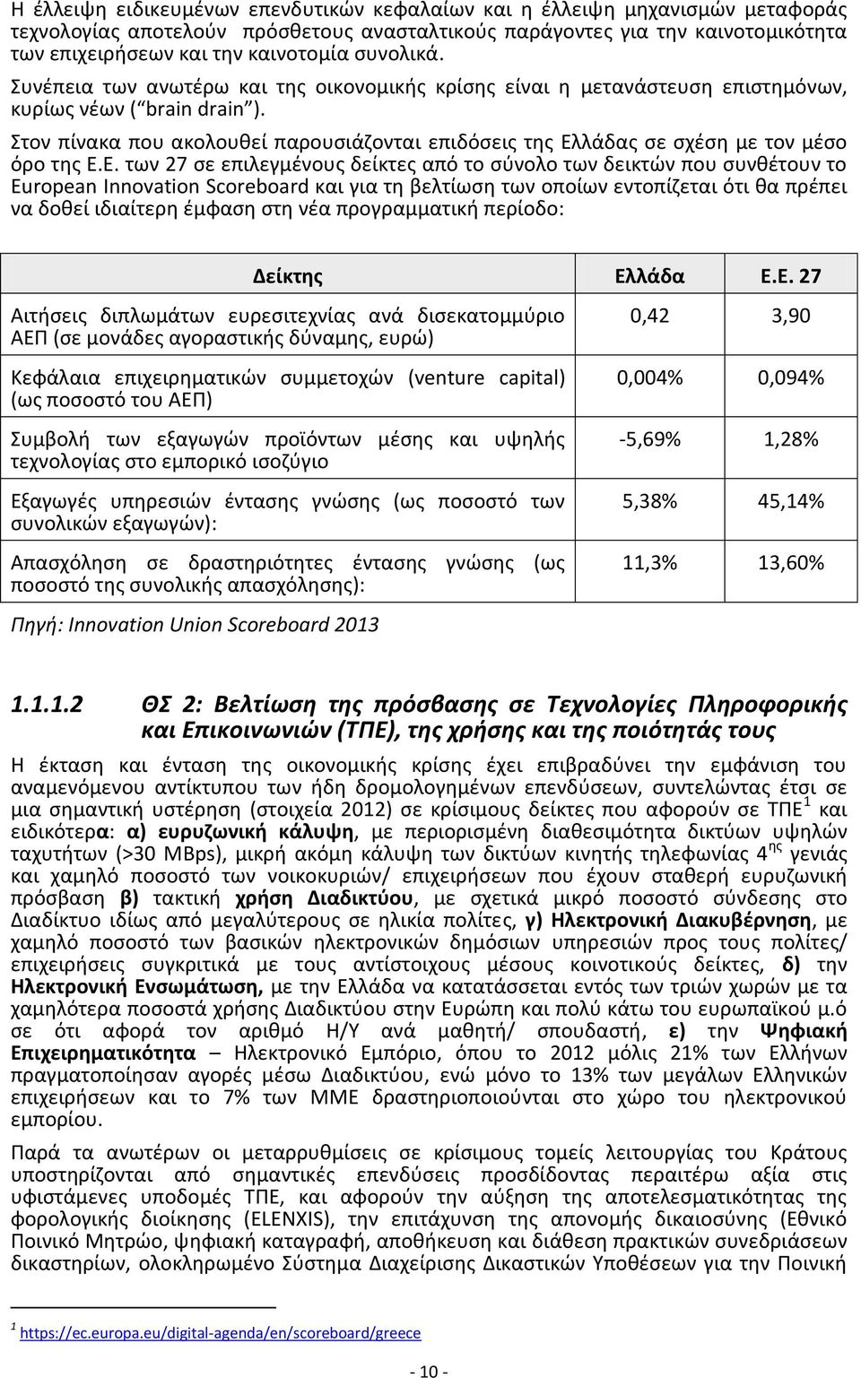 Στον πίνακα που ακολουθεί παρουσιάζονται επιδόσεις της Ελ