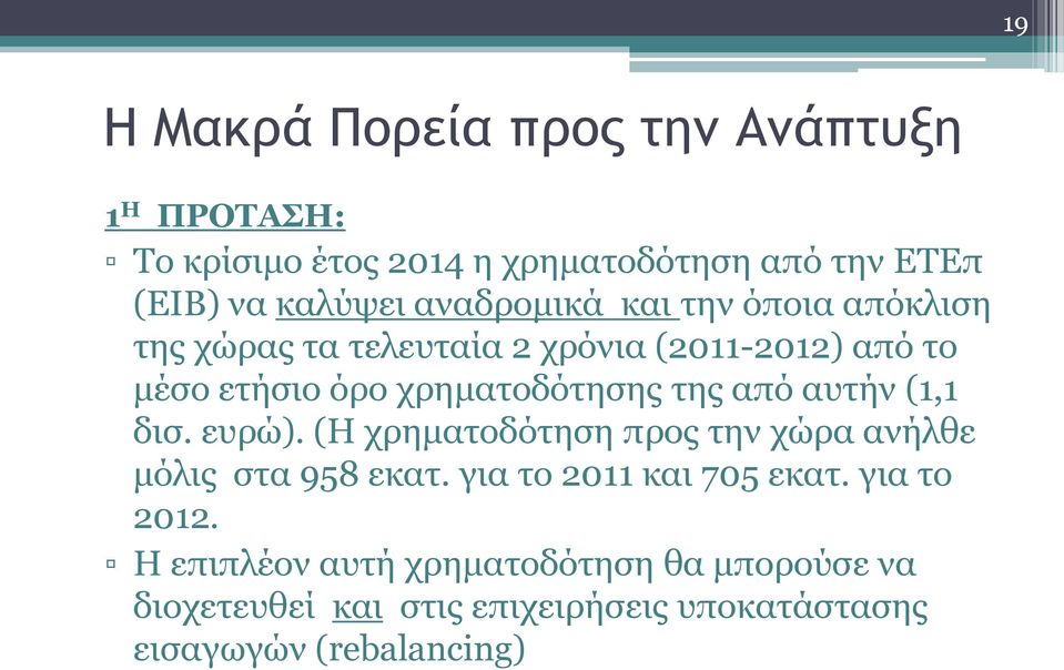 της από αυτήν (1,1 δισ. ευρώ). (Η χρηματοδότηση προς την χώρα ανήλθε μόλις στα 958 εκατ. για το 2011 και 705 εκατ.