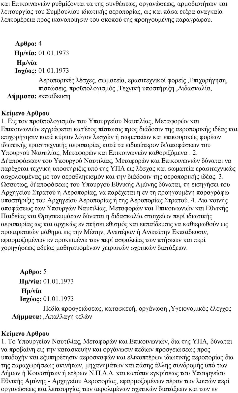 Εις τον προϋπολογισμόν του Υπουργείου Ναυτιλίας, Μεταφορών και Επικοινωνιών εγγράφεται κατ'έτος πίστωσις προς διάδοσιν της αεροπορικής ιδέας και επιχορήγησιν κατά κύριον λόγον λεσχών ή σωματείων και