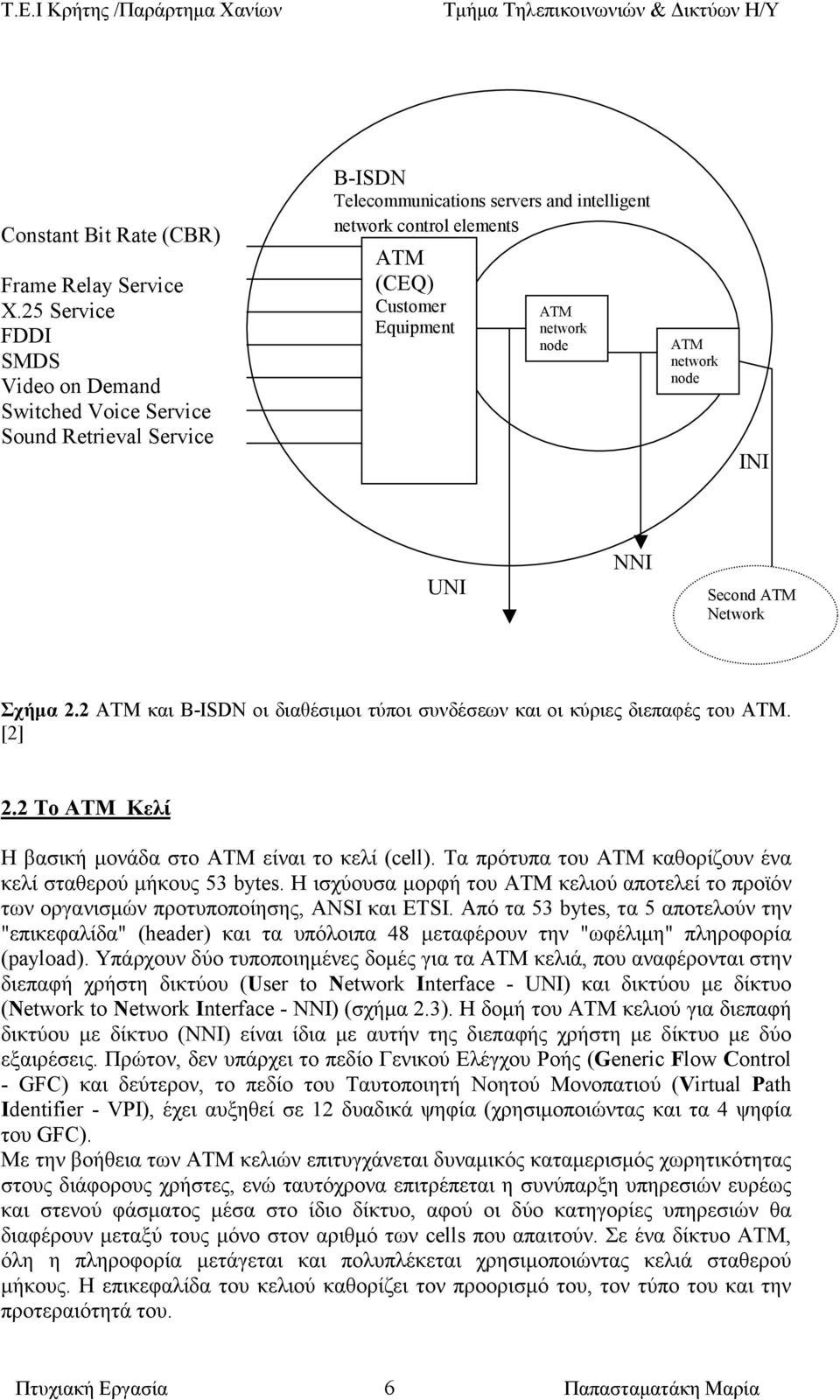 node ATM network node INI UNI NNI Second ATM Network Σχήµα 2.2 ΑΤΜ και B-ISDN οι διαθέσιµοι τύποι συνδέσεων και οι κύριες διεπαφές του ΑΤΜ. [2] 2.