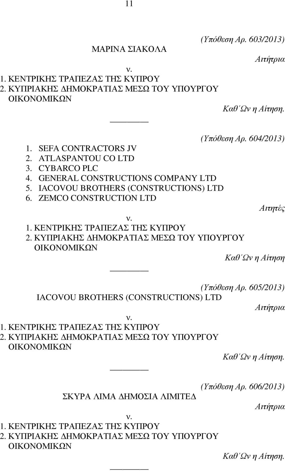 GENERAL CONSTRUCTIONS COMPANY LTD 5. IACOVOU BROTHERS (CONSTRUCTIONS) LTD 6.