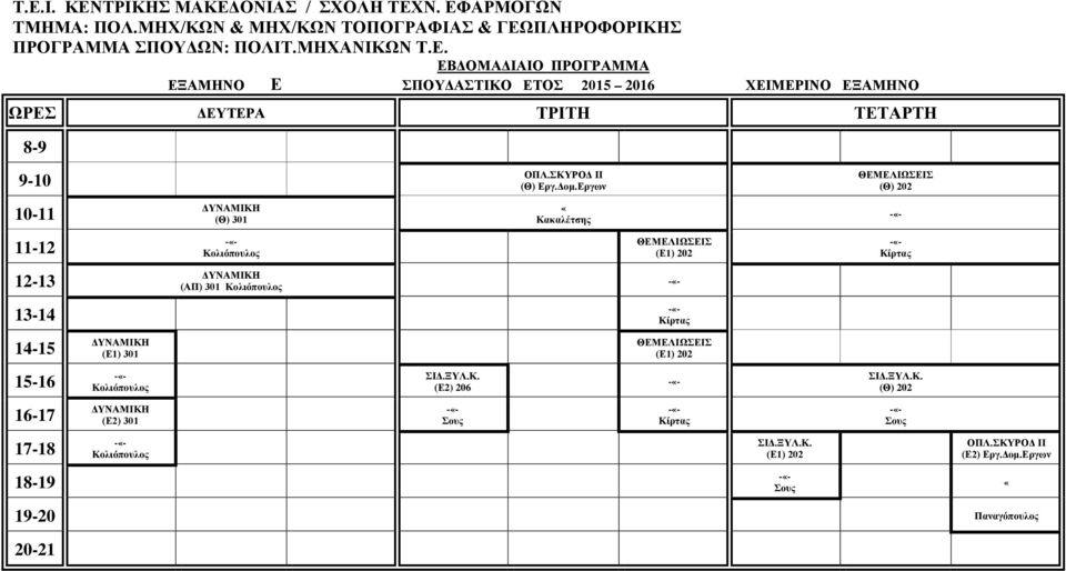 ΠΛΗΡΟΦΟΡΙΚΗΣ ΠΡΟΓΡΑΜΜΑ ΣΠΟΥΔΩΝ: ΠΟΛΙΤ.ΜΗΧΑΝΙΚΩΝ Τ.Ε.