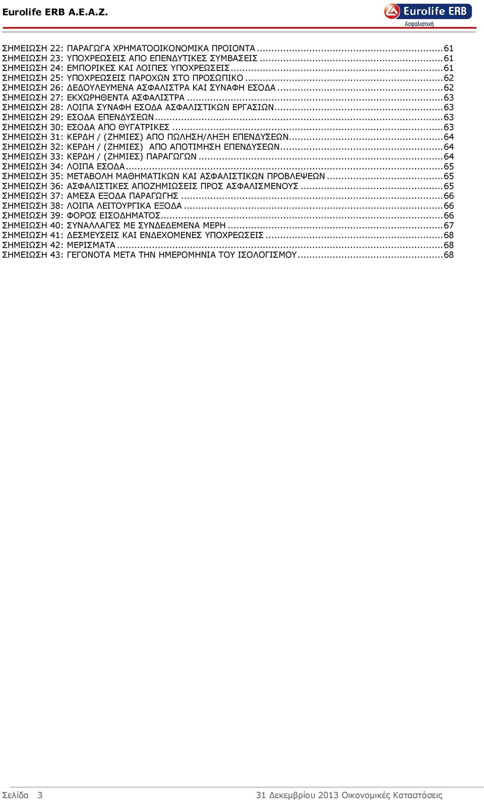 .. 63 ΣΗΜΕΙΩΣΗ 28: ΛΟΙΠΑ ΣΥΝΑΦΗ ΕΣΟ Α ΑΣΦΑΛΙΣΤΙΚΩΝ ΕΡΓΑΣΙΩΝ... 63 ΣΗΜΕΙΩΣΗ 29: ΕΣΟ Α ΕΠΕΝ ΥΣΕΩΝ... 63 ΣΗΜΕΙΩΣΗ 30: ΕΣΟ Α ΑΠΟ ΘΥΓΑΤΡΙΚΕΣ... 63 ΣΗΜΕΙΩΣΗ 31: ΚΕΡ Η / (ΖΗΜΙΕΣ) ΑΠΟ ΠΩΛΗΣΗ/ΛΗΞΗ ΕΠΕΝ ΥΣΕΩΝ.