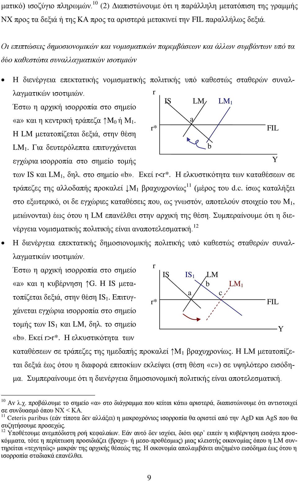 συναλλαγματικών ισοτιμιών. Έστω η αρχική ισορροπία στο σημείο «a» και η κεντρική τράπεζα M 0 ή Μ 1. H LM μετατοπίζεται δεξιά, στην θέση LM 1.