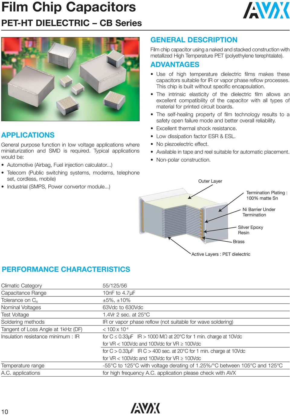 ..) GENERAL DESCRIPTION Film chip capacitor using a naked and stacked construction with metallized High Temperature PET (polyethylene terephtalate).